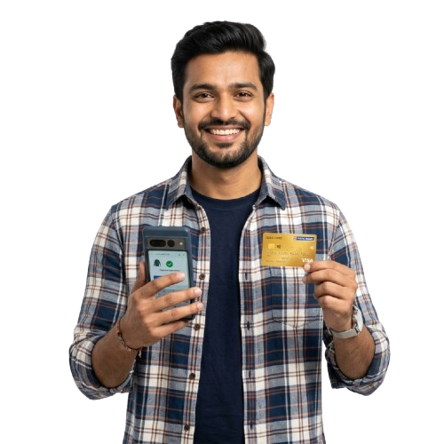 Happy man with credit card